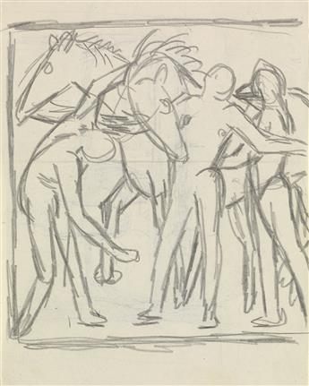 JARED FRENCH Group of 5 pencil drawings of male nudes and horses.